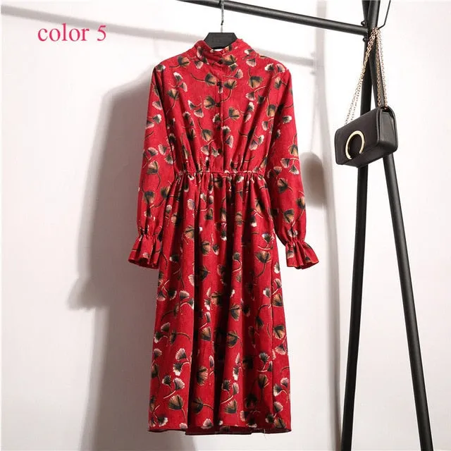 Vintage Flower Elastic Waist Dress For Women