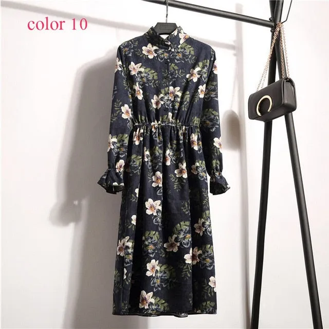 Vintage Flower Elastic Waist Dress For Women