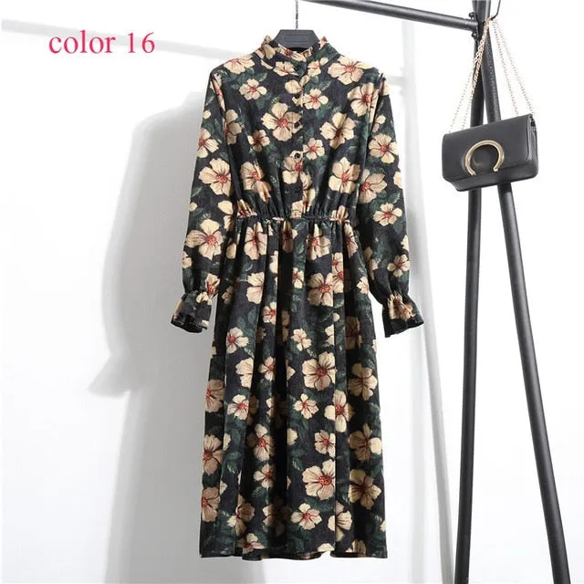 Vintage Flower Elastic Waist Dress For Women
