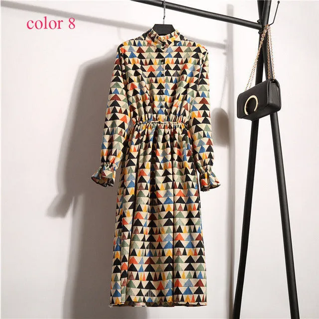 Vintage Flower Elastic Waist Dress For Women