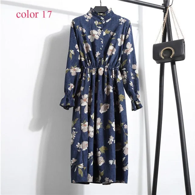 Vintage Flower Elastic Waist Dress For Women