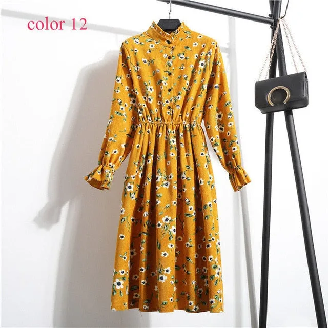 Vintage Flower Elastic Waist Dress For Women