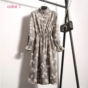 Vintage Flower Elastic Waist Dress For Women