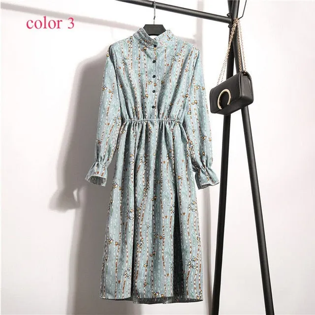 Vintage Flower Elastic Waist Dress For Women