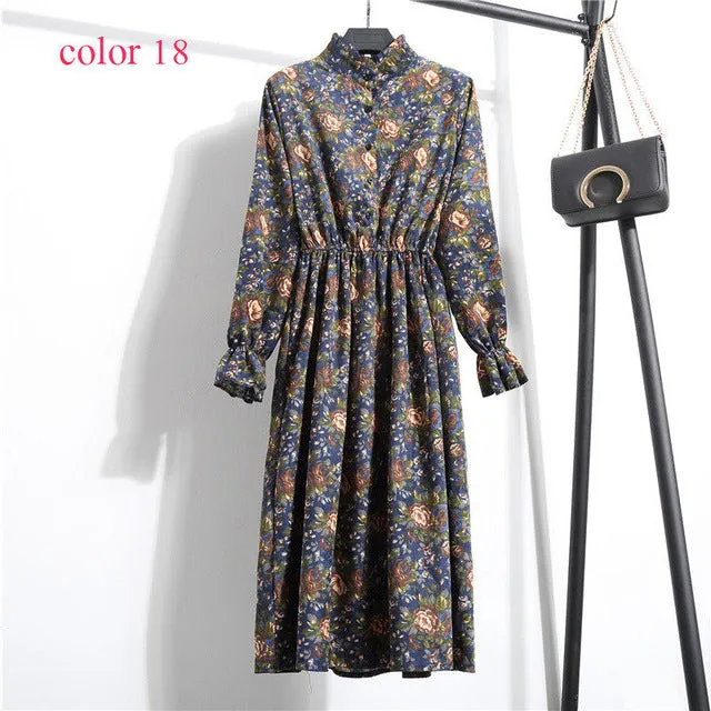 Vintage Flower Elastic Waist Dress For Women