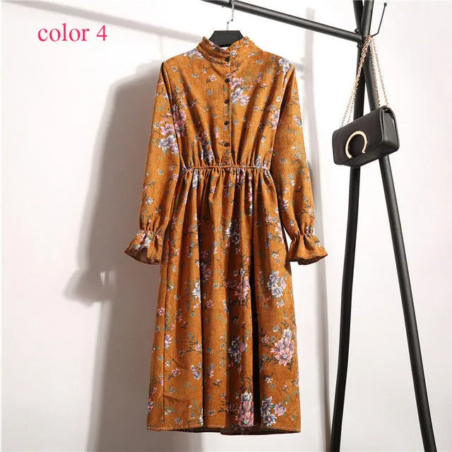 Vintage Flower Elastic Waist Dress For Women