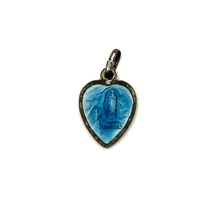 Vintage French Heart Shaped Enameled Religious Medal