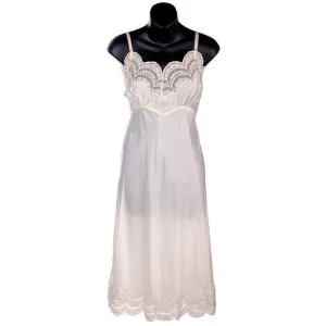 Vintage Full Slip Dupont Nylon Satin Scalloped Lace 1950s Fantasy 34