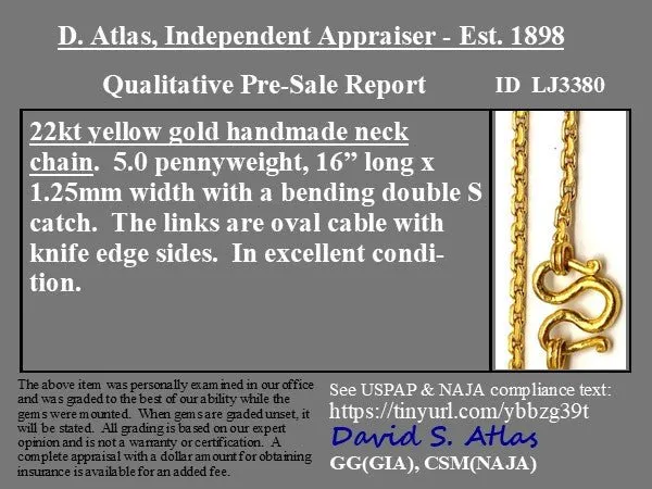 Vintage High Karat Cable Link Chain, 22kt