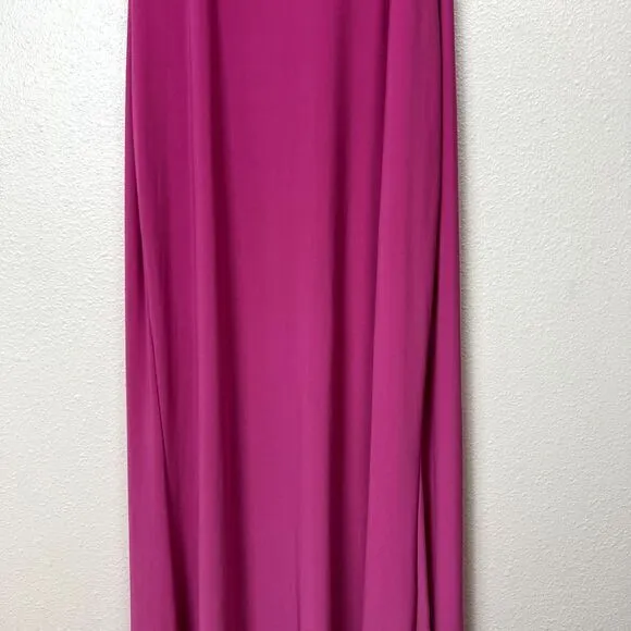 Vintage Jump Apparel USA Stretch Maxi Dress Sz. M Hot Pink Rhinestone Draped Y2K