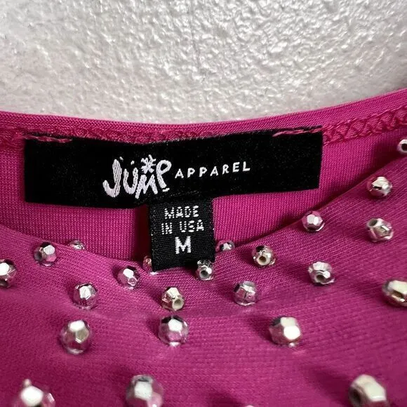 Vintage Jump Apparel USA Stretch Maxi Dress Sz. M Hot Pink Rhinestone Draped Y2K