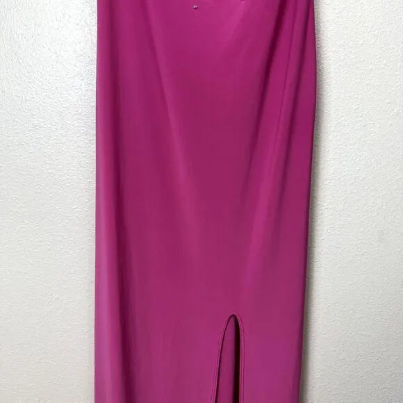 Vintage Jump Apparel USA Stretch Maxi Dress Sz. M Hot Pink Rhinestone Draped Y2K