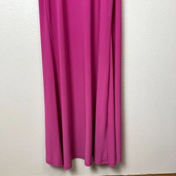 Vintage Jump Apparel USA Stretch Maxi Dress Sz. M Hot Pink Rhinestone Draped Y2K