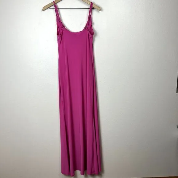 Vintage Jump Apparel USA Stretch Maxi Dress Sz. M Hot Pink Rhinestone Draped Y2K