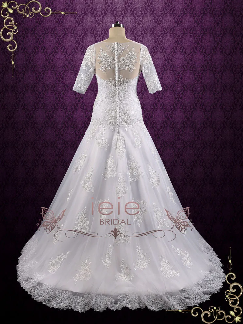Vintage Lace Wedding Dress with Illusion Lace Back MALIKA