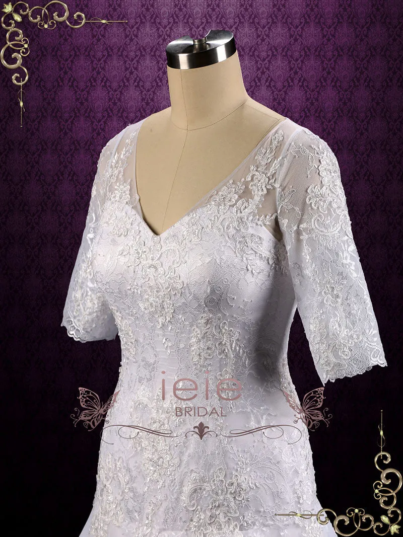 Vintage Lace Wedding Dress with Illusion Lace Back MALIKA