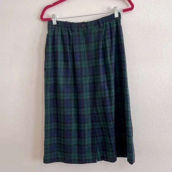 Vintage Leslie Fay Size 8 Blue Green School Girl Plaid Lined Wool Blend Skirt