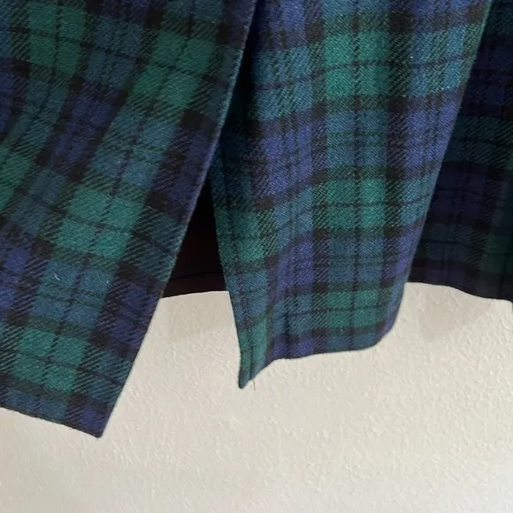 Vintage Leslie Fay Size 8 Blue Green School Girl Plaid Lined Wool Blend Skirt