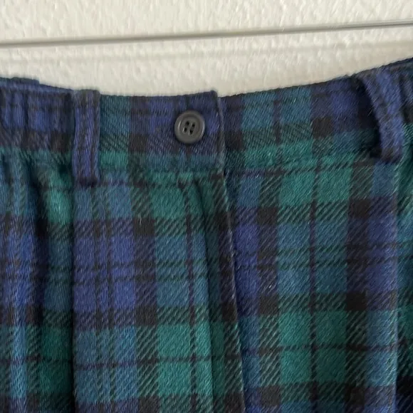Vintage Leslie Fay Size 8 Blue Green School Girl Plaid Lined Wool Blend Skirt