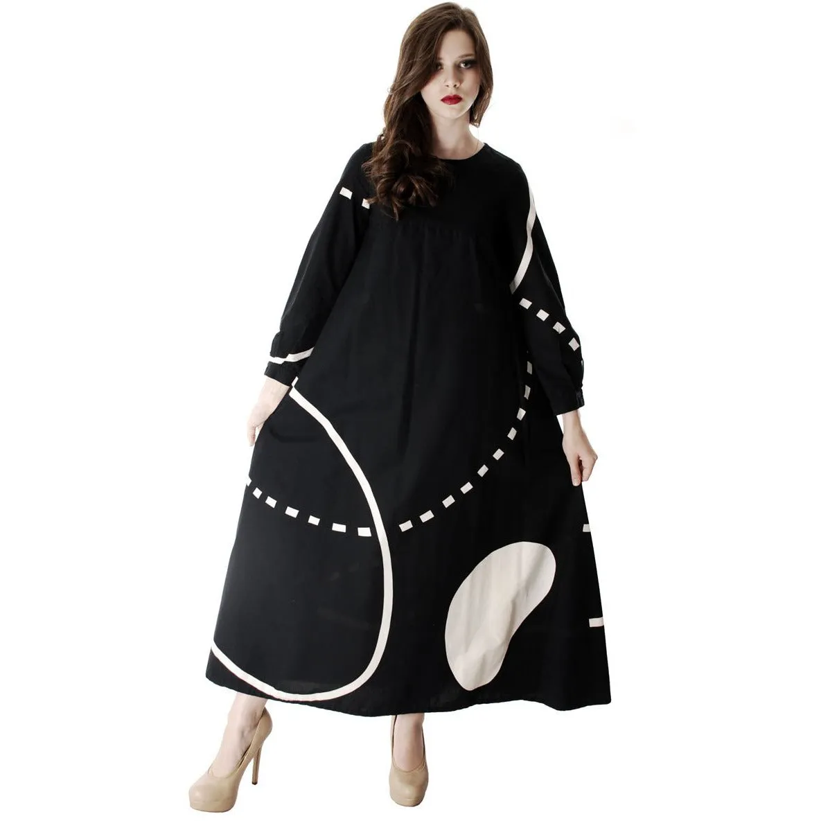Vintage Marimekko| Pentti Rinta | Maxi Dress Bold Print 1976  Black & White Cotton Sz 34/6