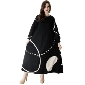 Vintage Marimekko| Pentti Rinta | Maxi Dress Bold Print 1976  Black & White Cotton Sz 34/6