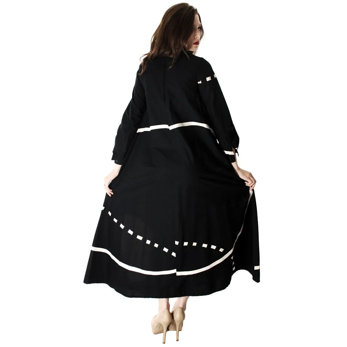 Vintage Marimekko| Pentti Rinta | Maxi Dress Bold Print 1976  Black & White Cotton Sz 34/6