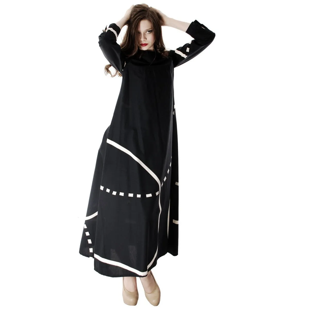 Vintage Marimekko| Pentti Rinta | Maxi Dress Bold Print 1976  Black & White Cotton Sz 34/6