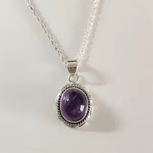 Vintage Oval Amethyst 925 Sterling Silver Pendant