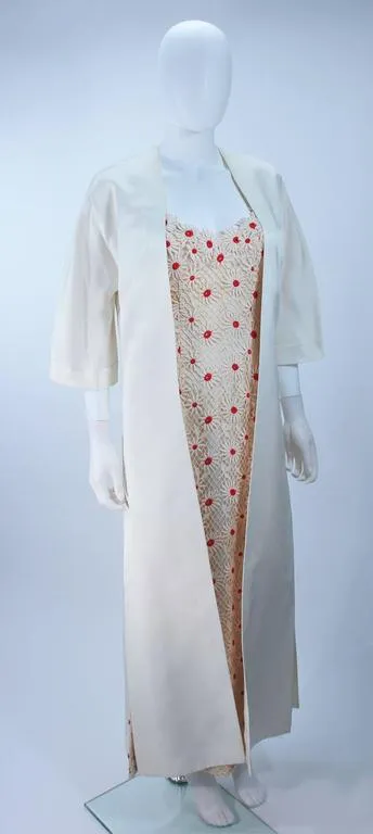 VINTAGE Satin Opera Coat with Daisy Applique Gown Size 6