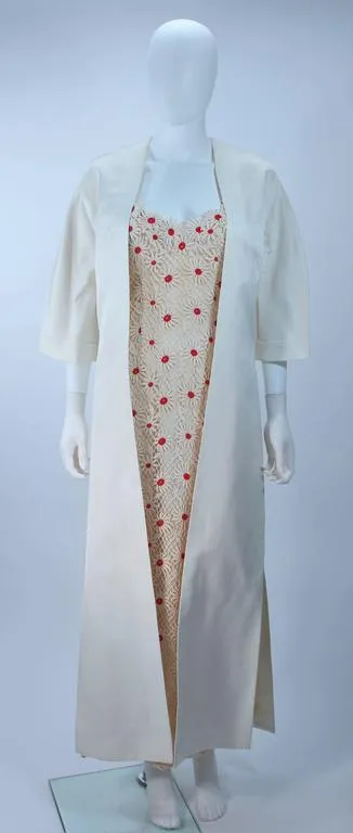 VINTAGE Satin Opera Coat with Daisy Applique Gown Size 6