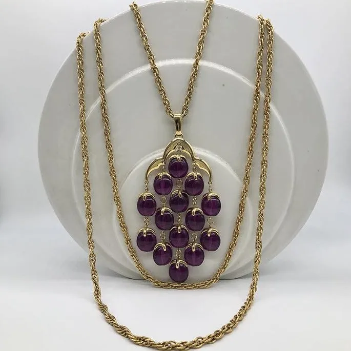 Vintage Trifari Lucite Waterfall necklace and Clip on Earrings (Set)