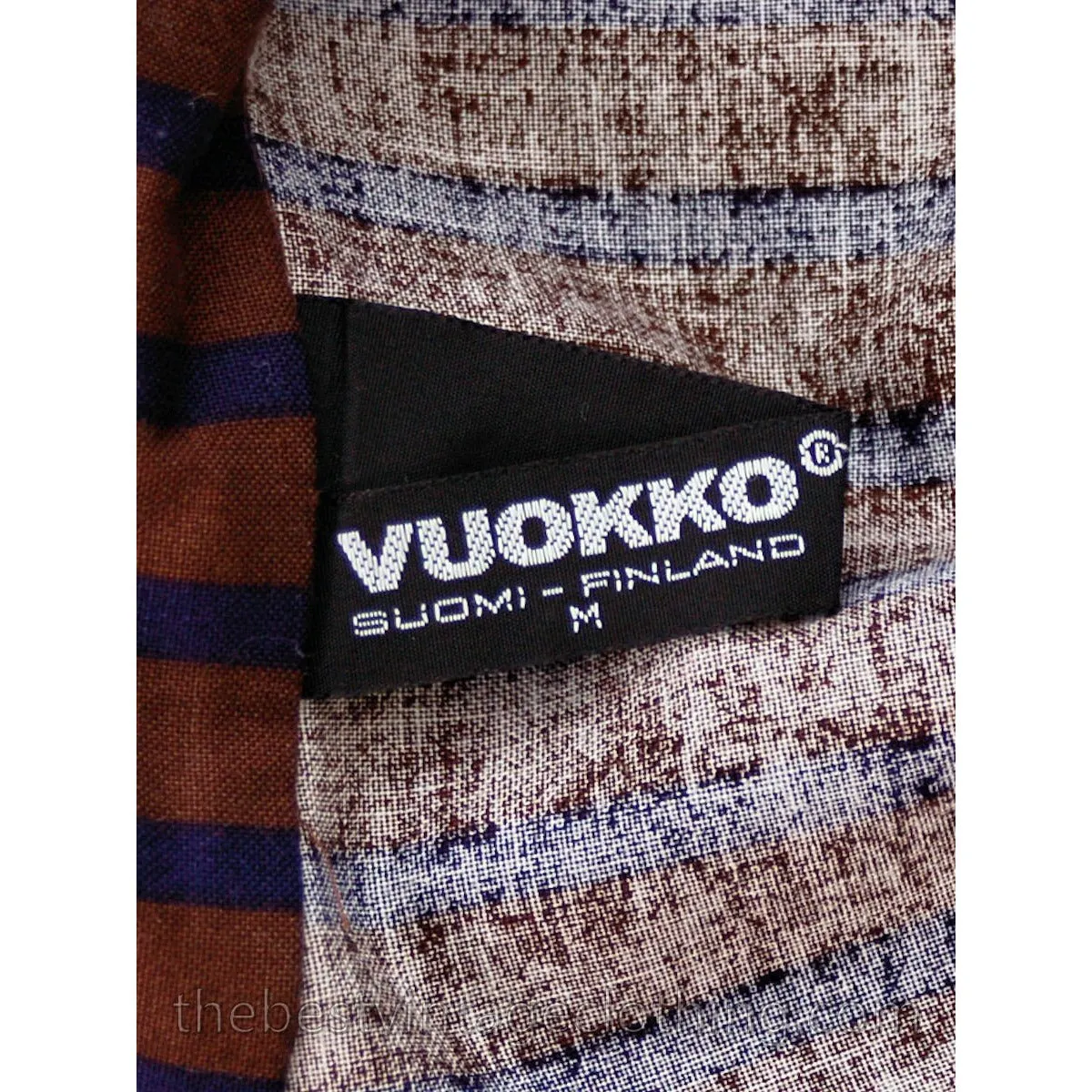 Vintage Vuokko Suomi Cotton Shirt  Dress 1970s Blue Brown Stripes S-M