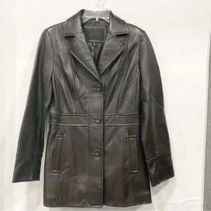 Vintage Y2K 90s Avanti NY Womens Blazer Brown Genuine Leather Jacket Sm Button
