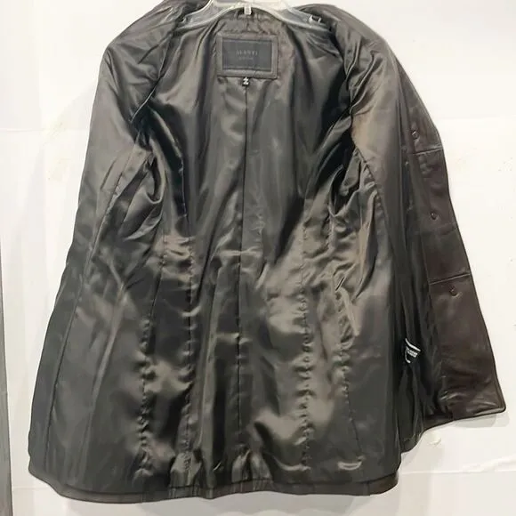 Vintage Y2K 90s Avanti NY Womens Blazer Brown Genuine Leather Jacket Sm Button