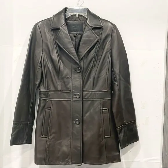 Vintage Y2K 90s Avanti NY Womens Blazer Brown Genuine Leather Jacket Sm Button