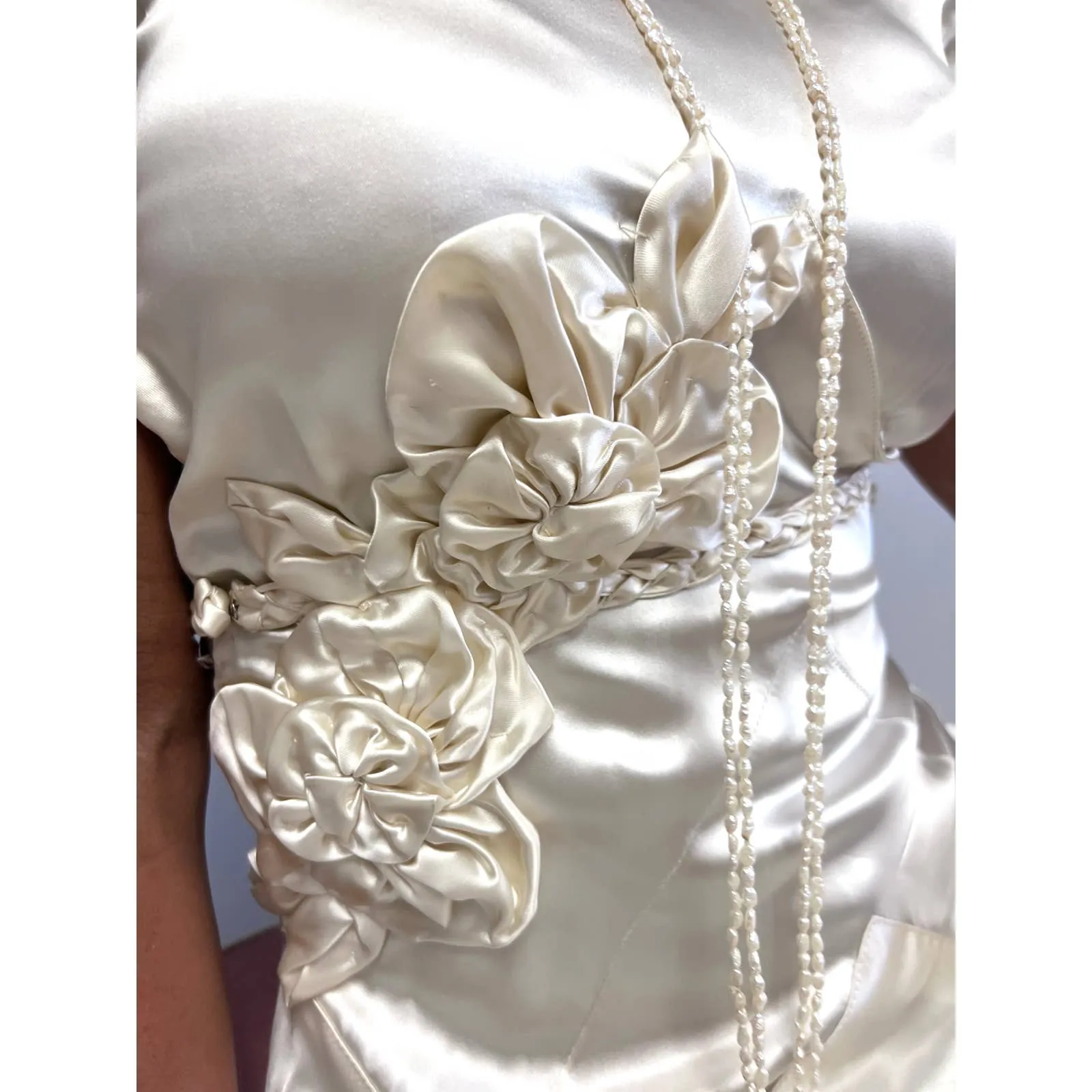VTg 1930s Bias-Cut Wedding Gown Ivory Satin Small