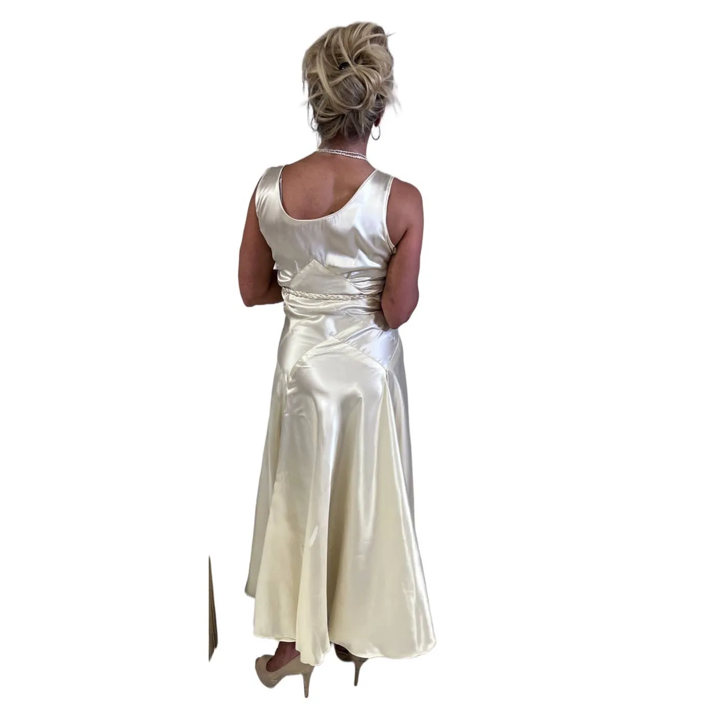 VTg 1930s Bias-Cut Wedding Gown Ivory Satin Small