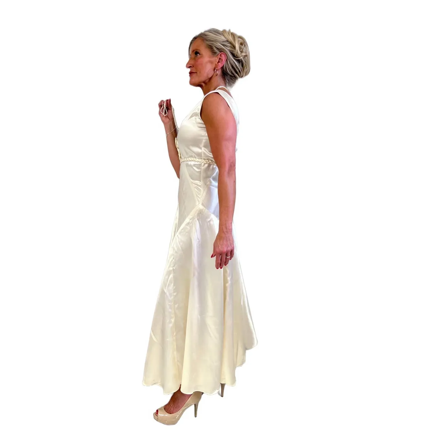 VTg 1930s Bias-Cut Wedding Gown Ivory Satin Small