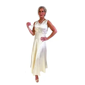 VTg 1930s Bias-Cut Wedding Gown Ivory Satin Small
