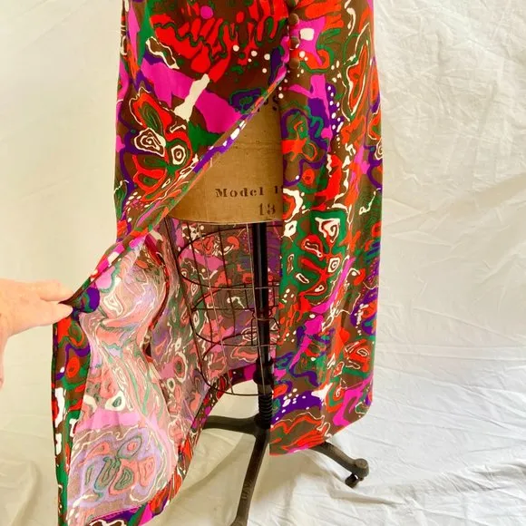 vtg 60s 70s Mod Psychedelic Button Front Maxi Skirt High Slit Hippie 9/10 EUC