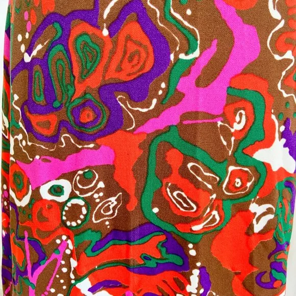 vtg 60s 70s Mod Psychedelic Button Front Maxi Skirt High Slit Hippie 9/10 EUC