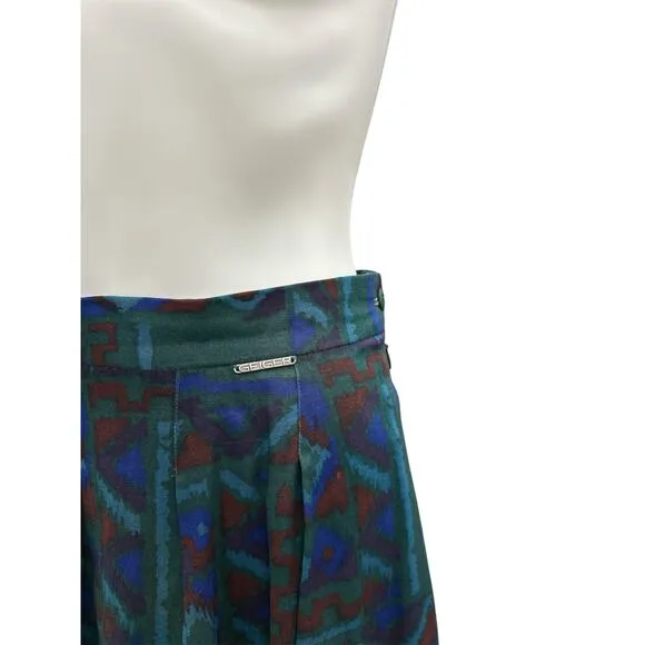 VTG Geiger Skirt Women’s SZ L A-Line Pockets Side Zipper Green Blue And Brown