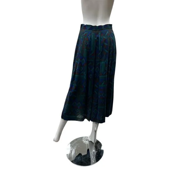 VTG Geiger Skirt Women’s SZ L A-Line Pockets Side Zipper Green Blue And Brown