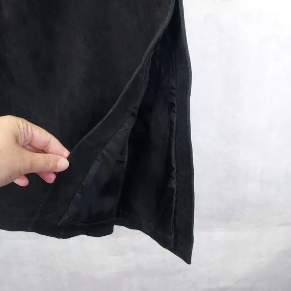 West Bay Suede Maxi Skirt Size 8 Saks Fifth Avenue Black Leather High Waist VTG