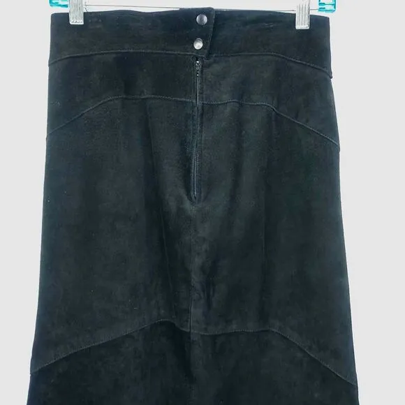 West Bay Suede Maxi Skirt Size 8 Saks Fifth Avenue Black Leather High Waist VTG