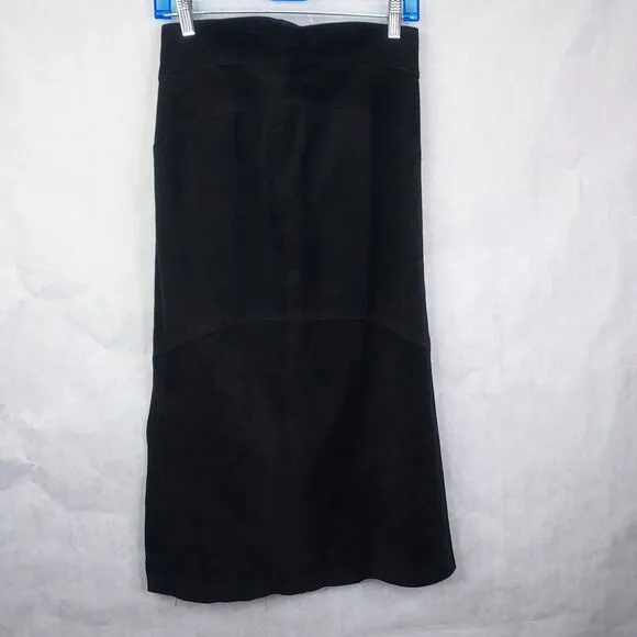 West Bay Suede Maxi Skirt Size 8 Saks Fifth Avenue Black Leather High Waist VTG