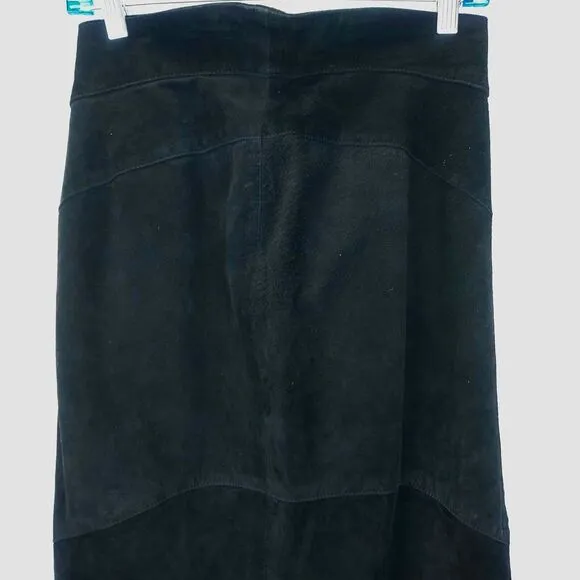 West Bay Suede Maxi Skirt Size 8 Saks Fifth Avenue Black Leather High Waist VTG