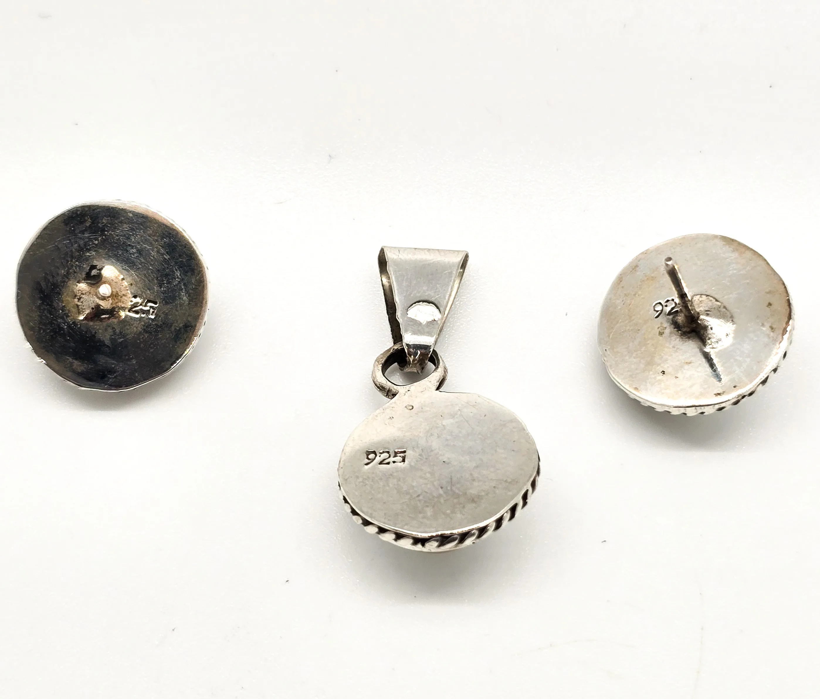 White Mother of Pearl MOP matching sterling silver earrings and pendant set