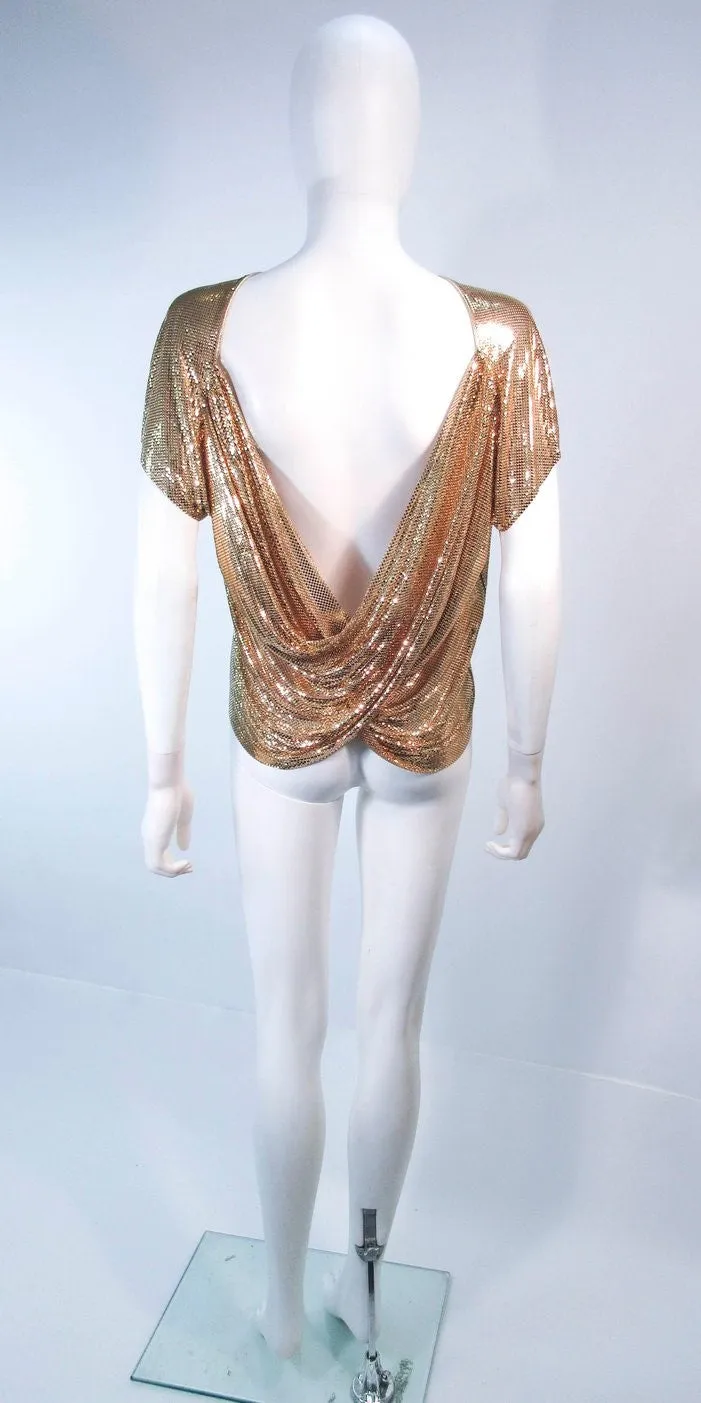 WHITING & DAVIS Gold Mesh Draped Sleeves Size Small