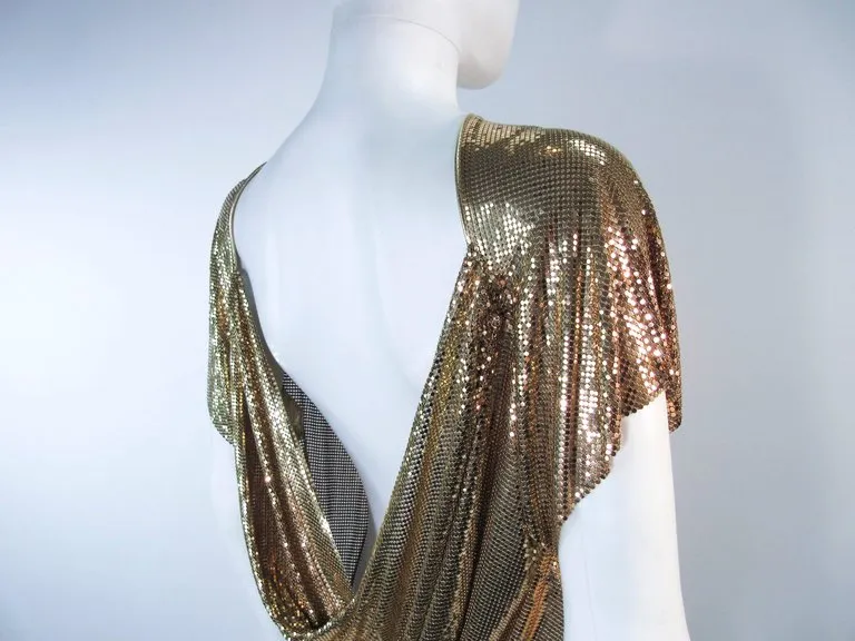 WHITING & DAVIS Gold Mesh Draped Sleeves Size Small